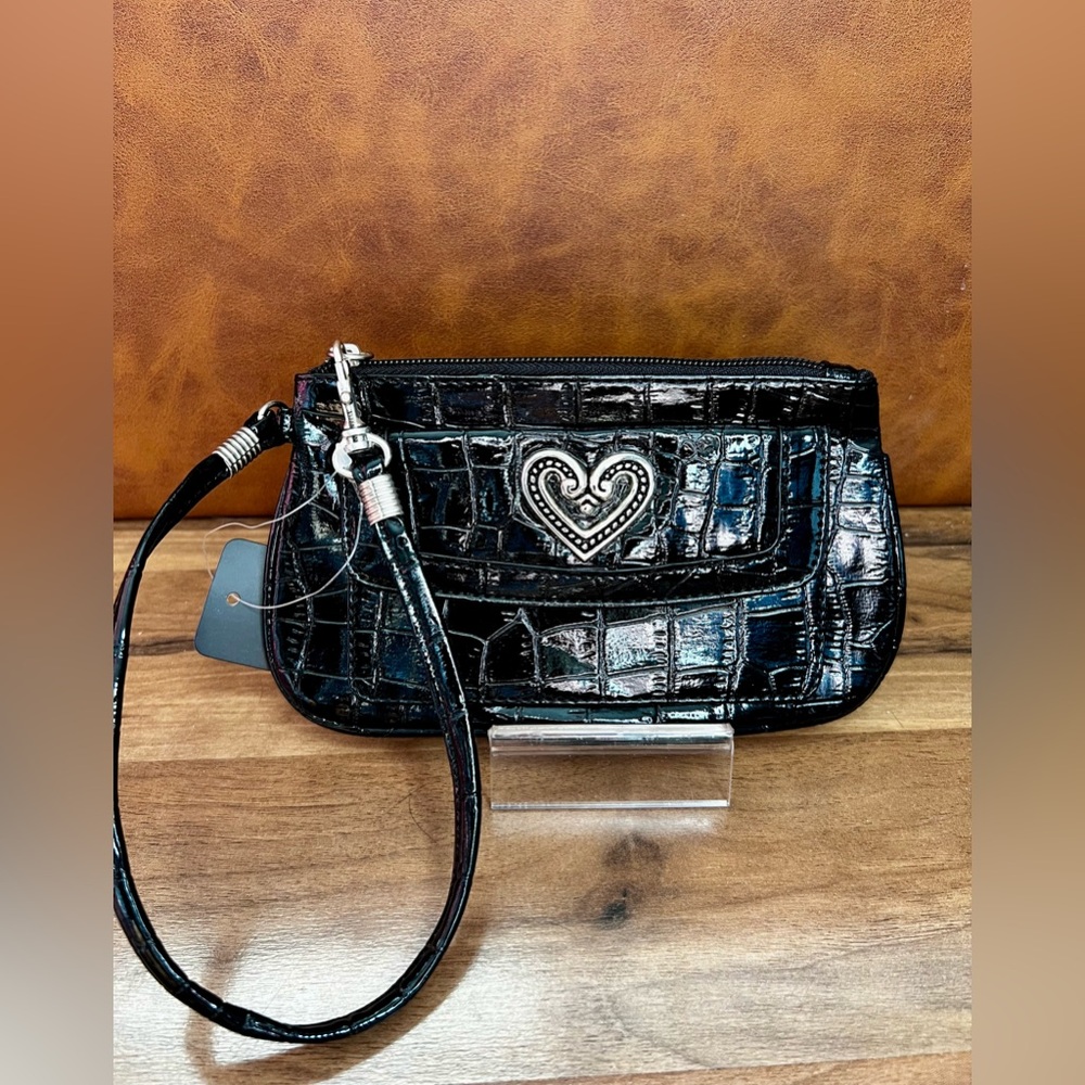 Croc-Embossed, Silver Heart Hardware NWT